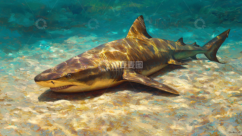 高清大图下载【趣麦麦图】浅水区里一只虎鲨