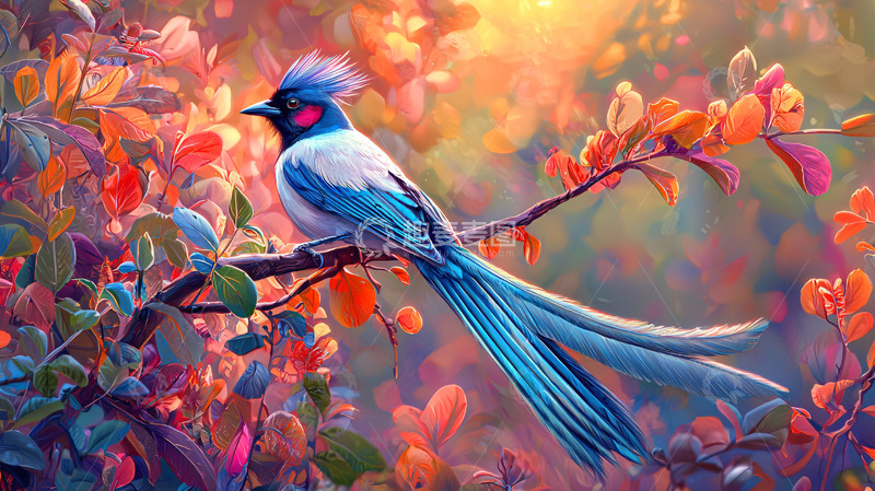 高清大图下载【趣麦麦图】蓝色长尾鸟高清图片