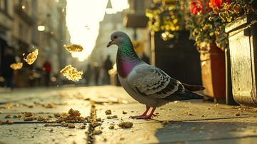 城市街道鸽子觅食