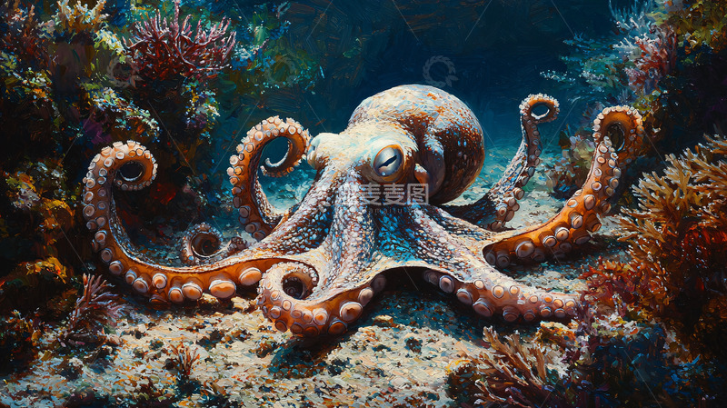 高清大图下载【趣麦麦图】深海章鱼珊瑚礁高清图片