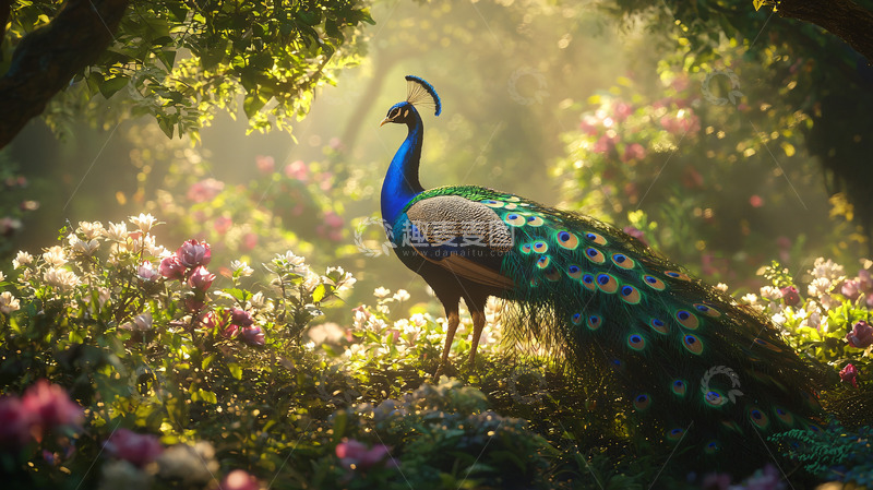 高清大图下载【趣麦麦图】孔雀在梦幻花园中