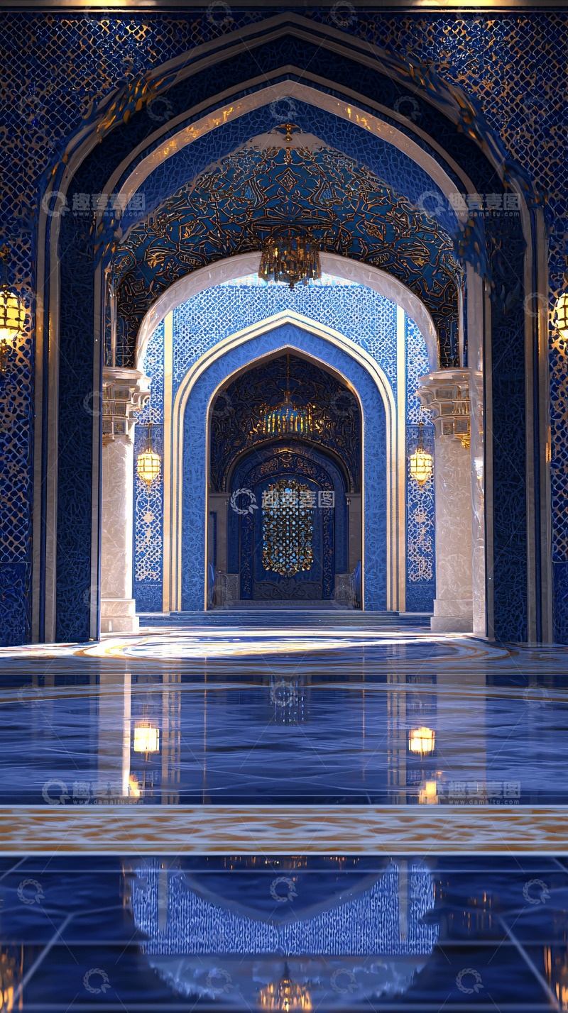 高清大图下载【趣麦麦图】蓝色宫殿长廊