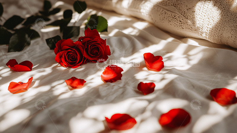 高清大图下载【趣麦麦图】床单上的红玫瑰