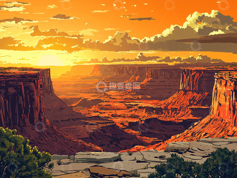 高清大图下载【趣麦麦图】日落峡谷壮丽景色