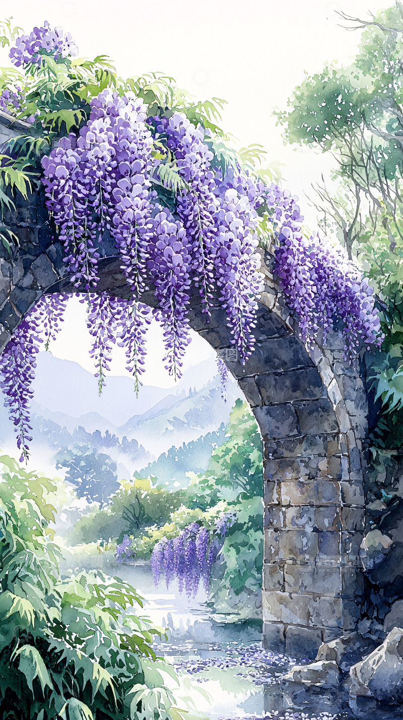 高清大图下载【趣麦麦图】紫藤花拱桥