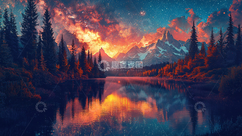 高清大图下载【趣麦麦图】梦幻星空山脉湖泊