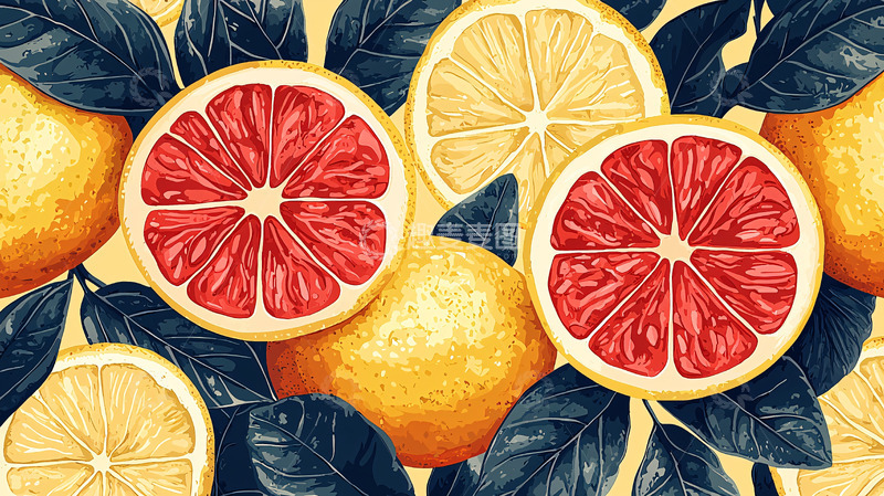 高清大图下载【趣麦麦图】柑橘类水果手绘图