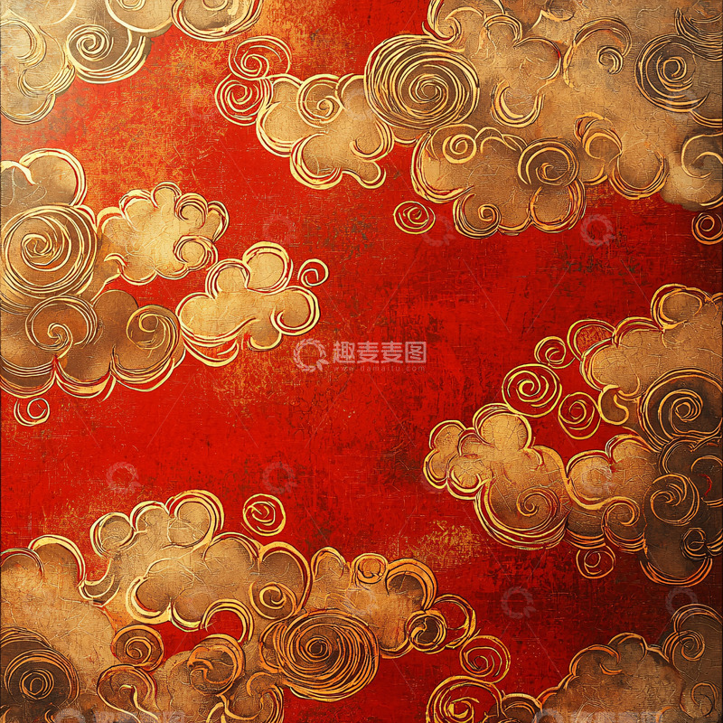 高清大图下载【趣麦麦图】红底金云纹图案