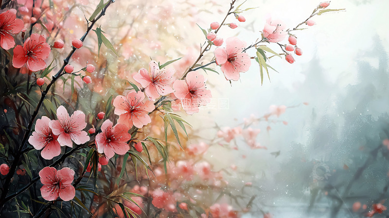 高清大图下载【趣麦麦图】粉嫩樱花水彩画