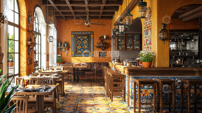 高清大图下载【趣麦麦图】阳光洒进的西班牙餐厅