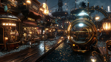 蒸汽朋克风格城市夜景