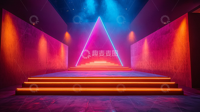 高清大图下载【趣麦麦图】霓虹灯三角形舞台背景