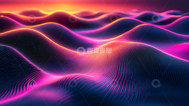 高清大图下载【趣麦麦图】梦幻霓虹光线下的起伏山峦