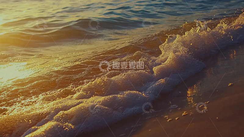高清大图下载【趣麦麦图】夕阳西下海浪拍岸