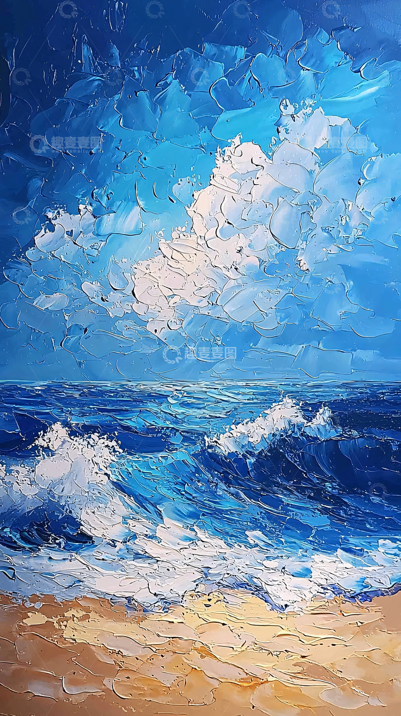 高清大图下载【趣麦麦图】蓝色大海浪花沙滩