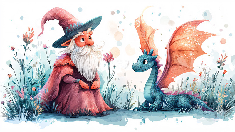 高清大图下载【趣麦麦图】魔法师和他的小飞龙