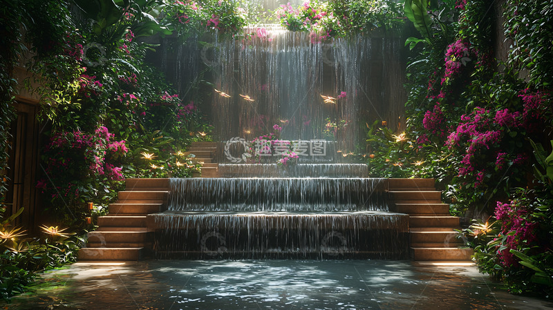 高清大图下载【趣麦麦图】瀑布阶梯花园