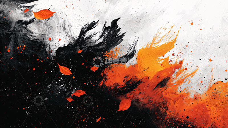 高清大图下载【趣麦麦图】黑白橙色火焰抽象画