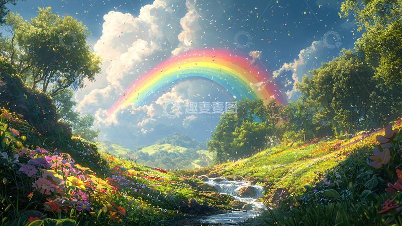 高清大图下载【趣麦麦图】彩虹田园风光