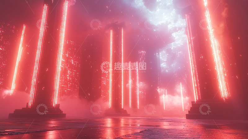 高清大图下载【趣麦麦图】红光激光柱梦幻场景