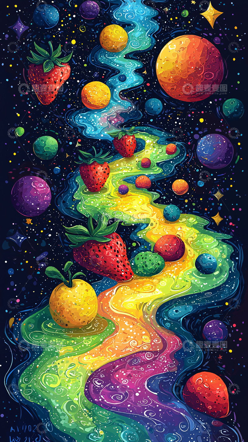 高清大图下载【趣麦麦图】宇宙草莓河