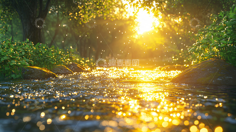 高清大图下载【趣麦麦图】阳光森林小溪