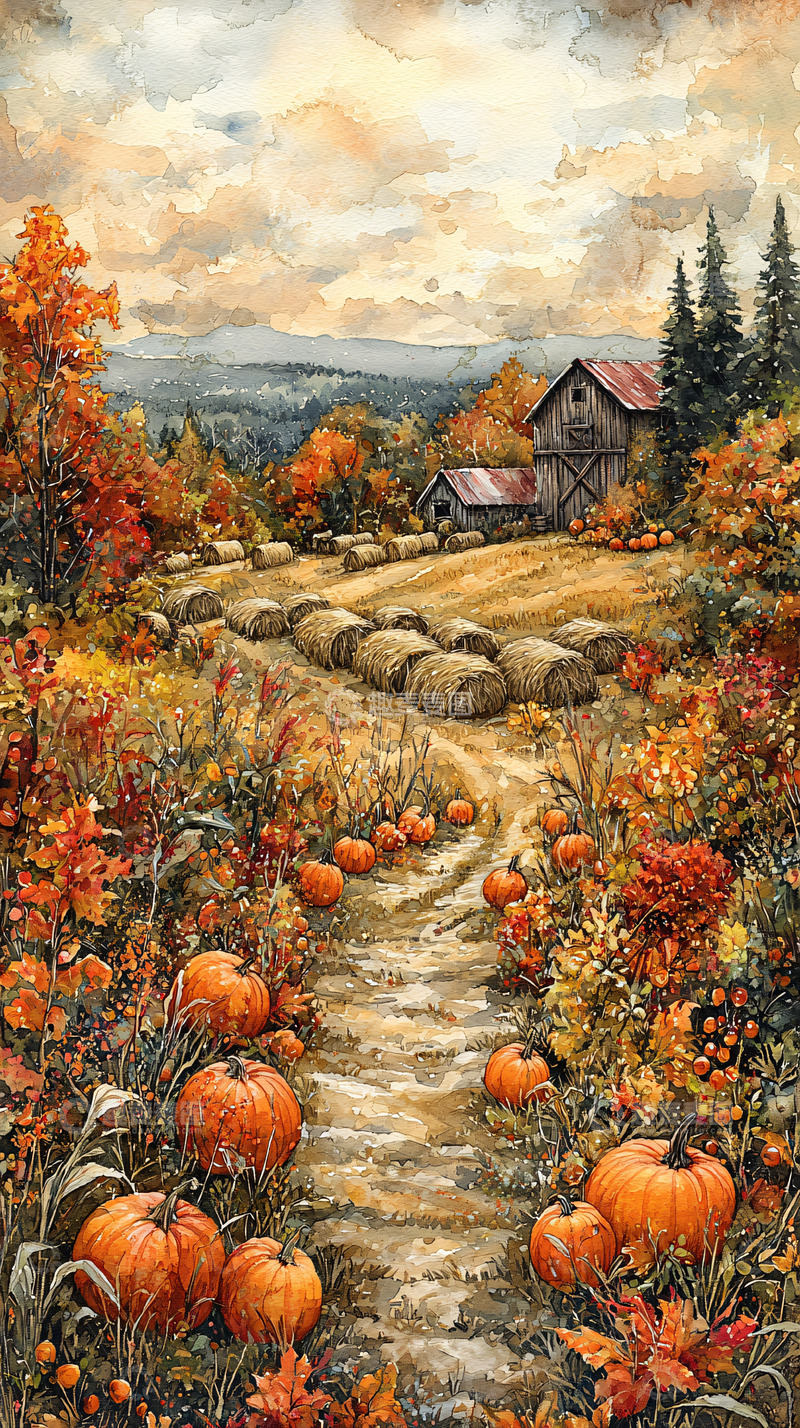 高清大图下载【趣麦麦图】秋收时节的乡村田园风光