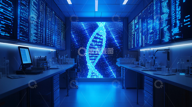 高清大图下载【趣麦麦图】蓝色科技感基因实验室