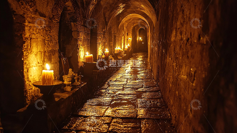 高清大图下载【趣麦麦图】烛光石路地窖长廊