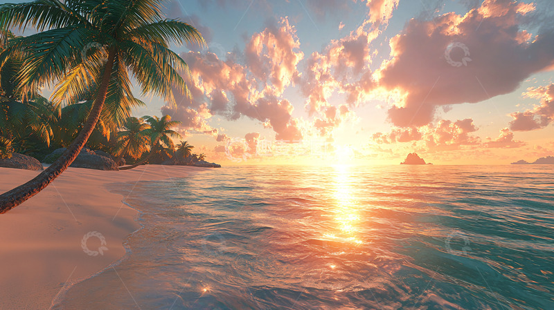 高清大图下载【趣麦麦图】热带海滩夕阳