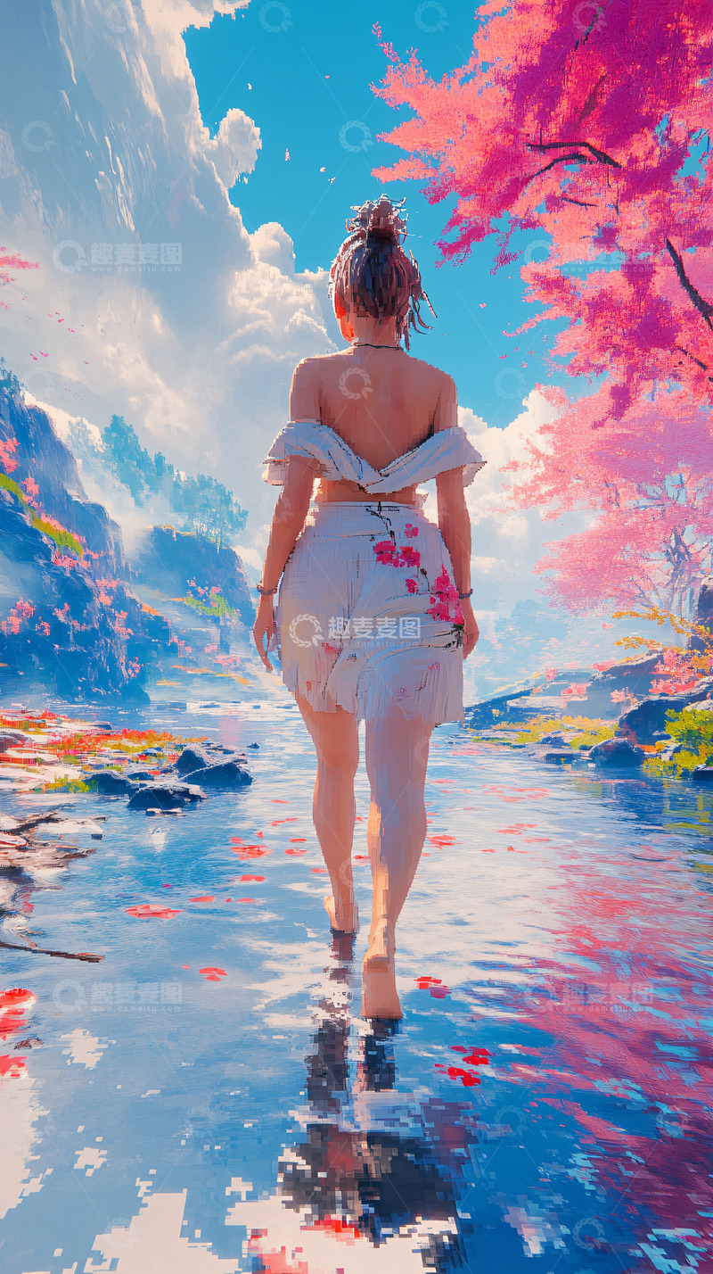 高清大图下载【趣麦麦图】女孩溪边漫步