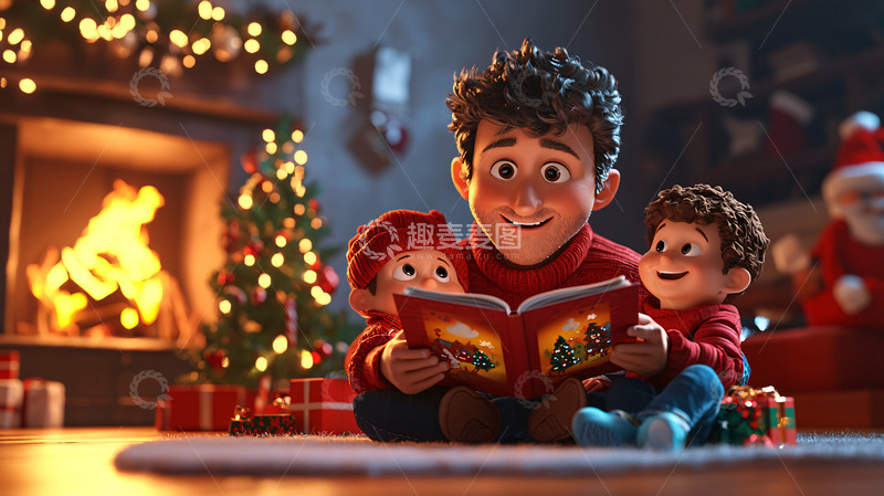 高清大图下载【趣麦麦图】圣诞节亲子阅读