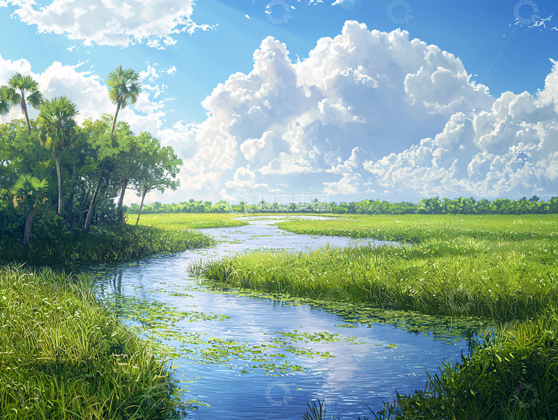 高清大图下载【趣麦麦图】阳光明媚的沼泽湿地