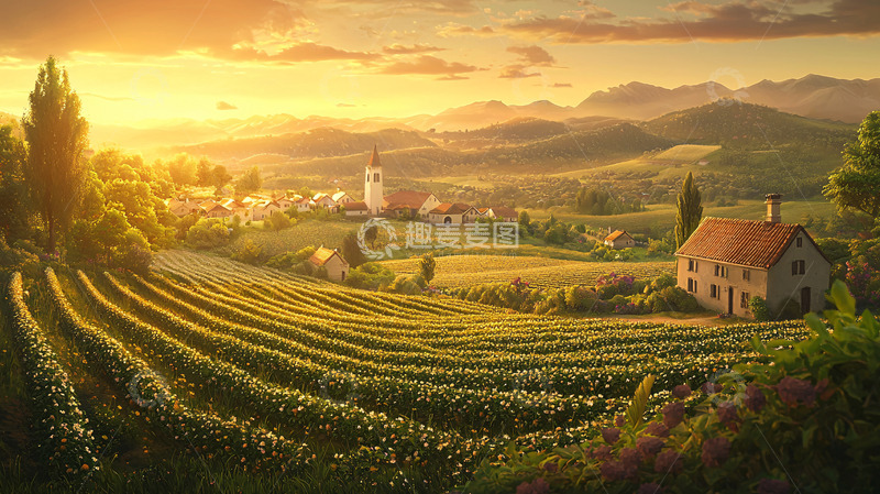 高清大图下载【趣麦麦图】日落乡间田园风光