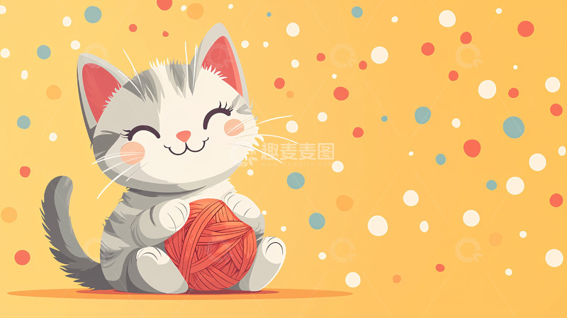 高清大图下载【趣麦麦图】可爱猫咪抱着毛线球