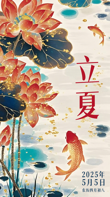 立夏烫金水墨荷花海报