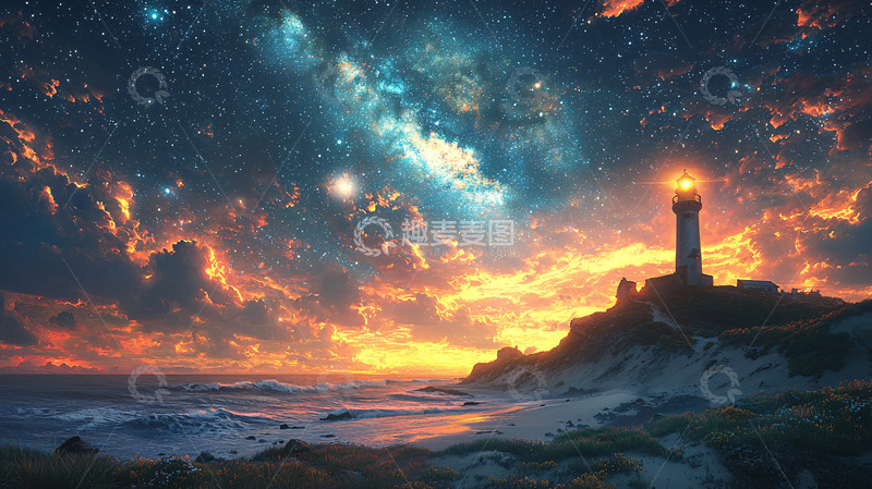 高清大图下载【趣麦麦图】星空下的灯塔