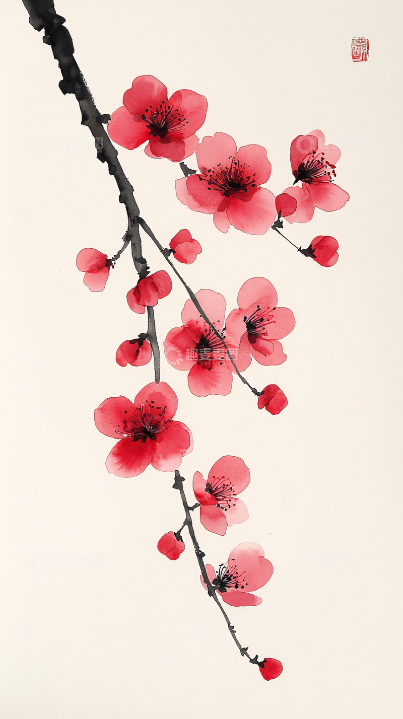 高清大图下载【趣麦麦图】水墨红梅