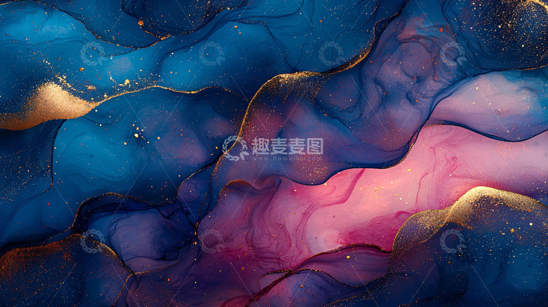 高清大图下载【趣麦麦图】蓝色丙烯颜料流体画