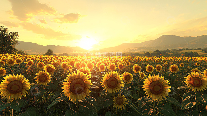 高清大图下载【趣麦麦图】向日葵田野日落美景