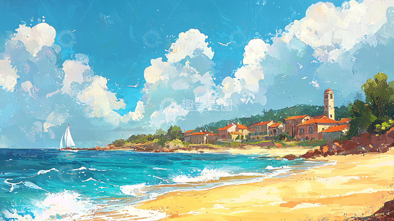 高清大图下载【趣麦麦图】阳光沙滩海边小镇