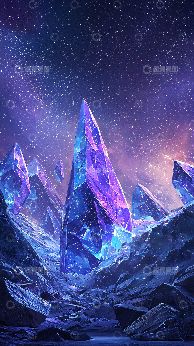 高清大图下载【趣麦麦图】紫水晶山峰星空背景