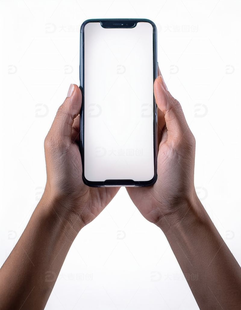 高清大图下载【趣麦麦图】双手捧持空白屏幕的智能手机