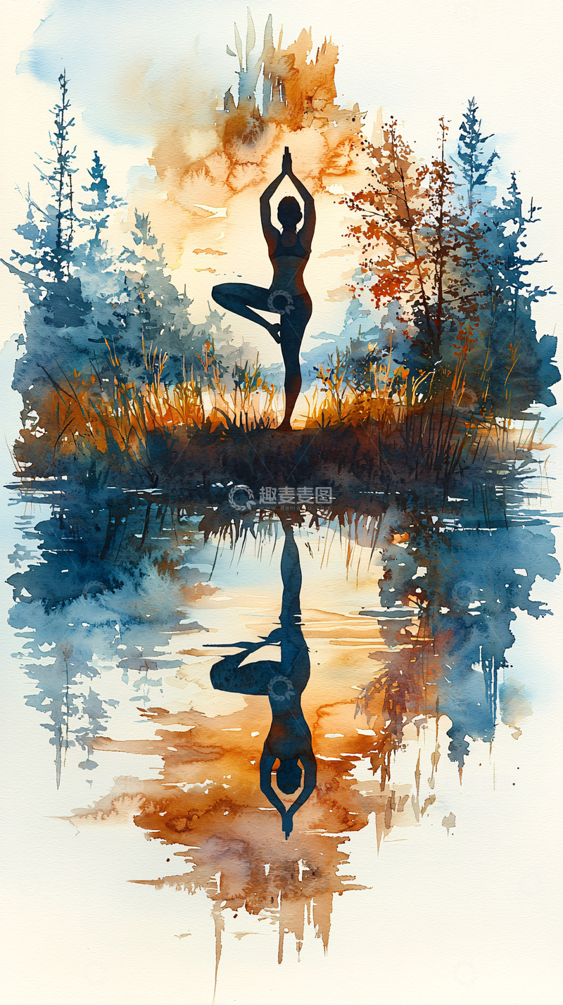 高清大图下载【趣麦麦图】瑜伽树式
