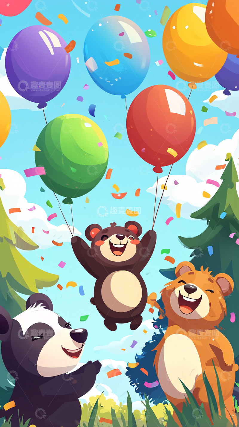 高清大图下载【趣麦麦图】卡通小熊气球派对