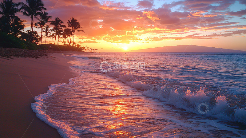高清大图下载【趣麦麦图】海滩日落椰子树