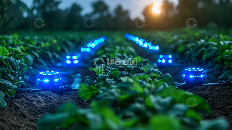 高清大图下载【趣麦麦图】蓝光灯照射下的农田