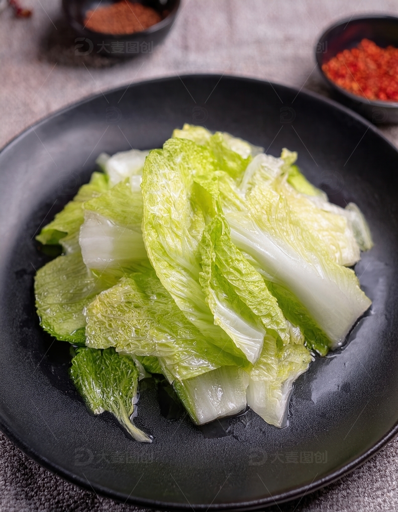 高清大图下载【趣麦麦图】黑盘装的清炒鲜嫩大白菜