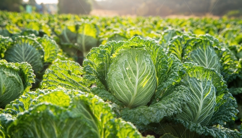 高清大图下载【趣麦麦图】晨光下生机勃勃的卷心菜种植地