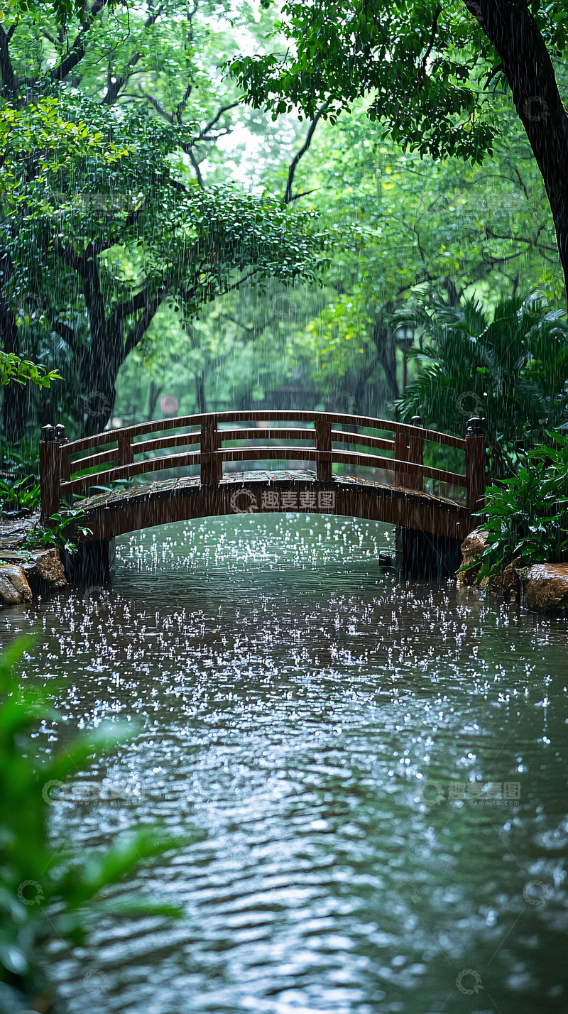 高清大图下载【趣麦麦图】雨中木桥穿梭绿色丛林